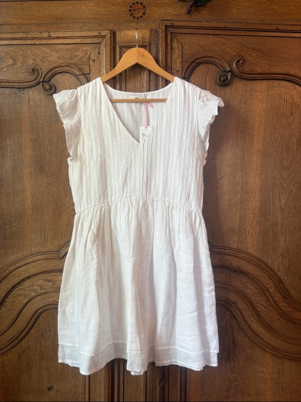 Vineyard Vines White Linen Pintuck Flutter Sleeve Flare Dress NEW